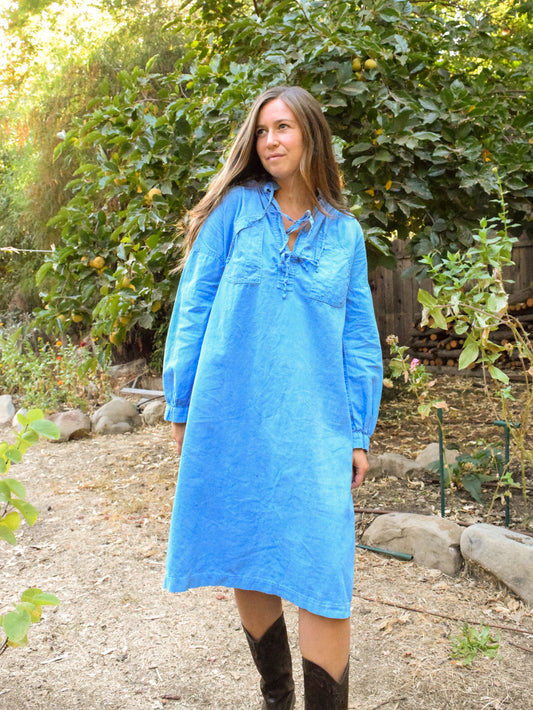 Indigo Tie Neck Shirt Dress