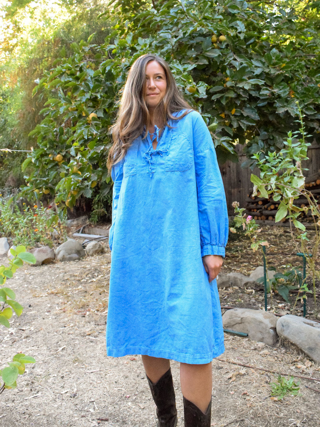 Indigo Tie Neck Shirt Dress