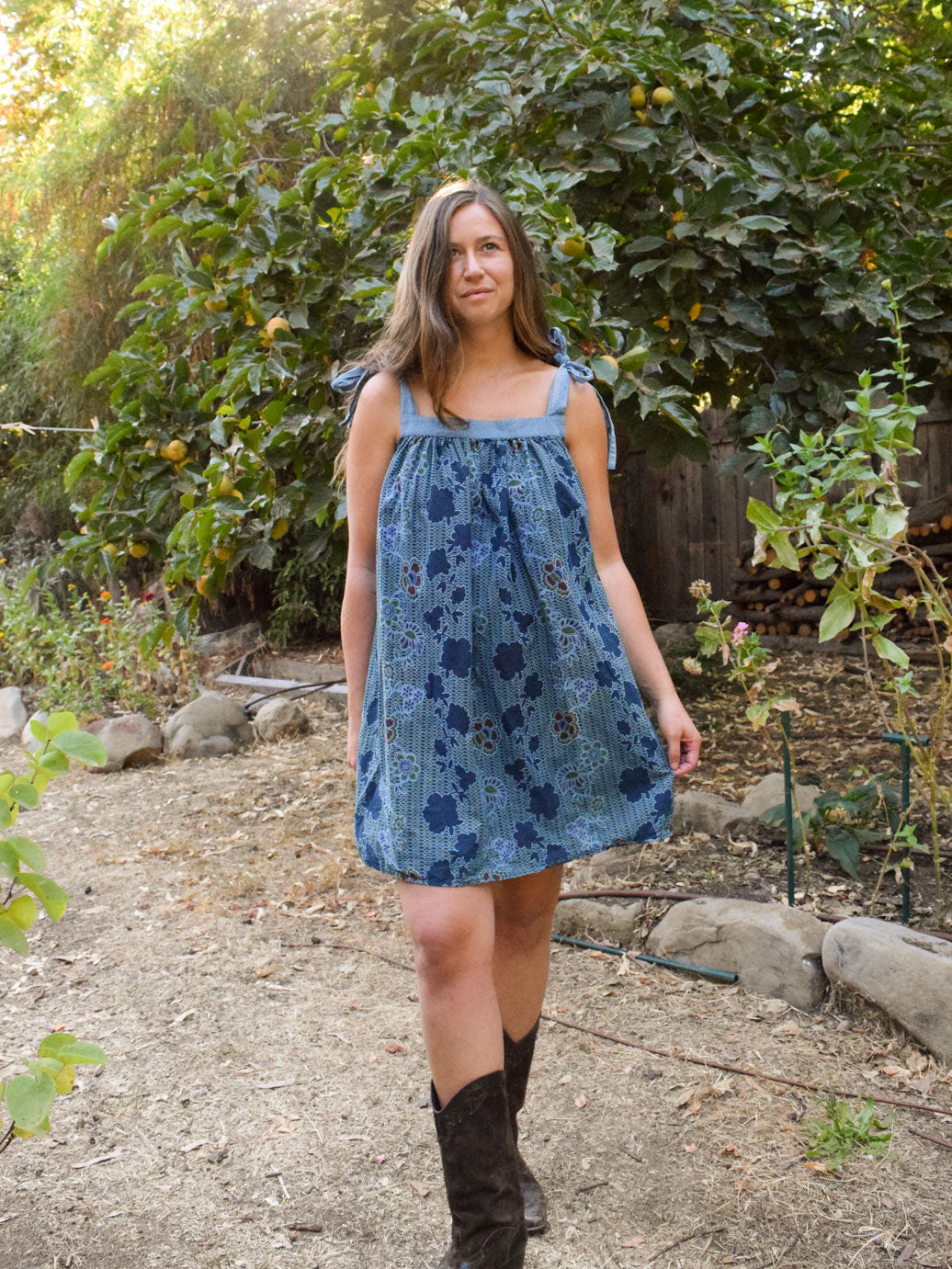 Indigo Tie Strap Mini Dress