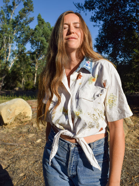 Eco-Printed Denim Collar Tie Top