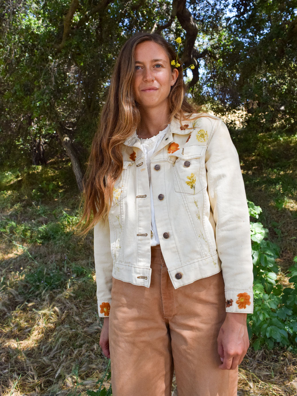 Eco-printed Off-White Jean Jacket