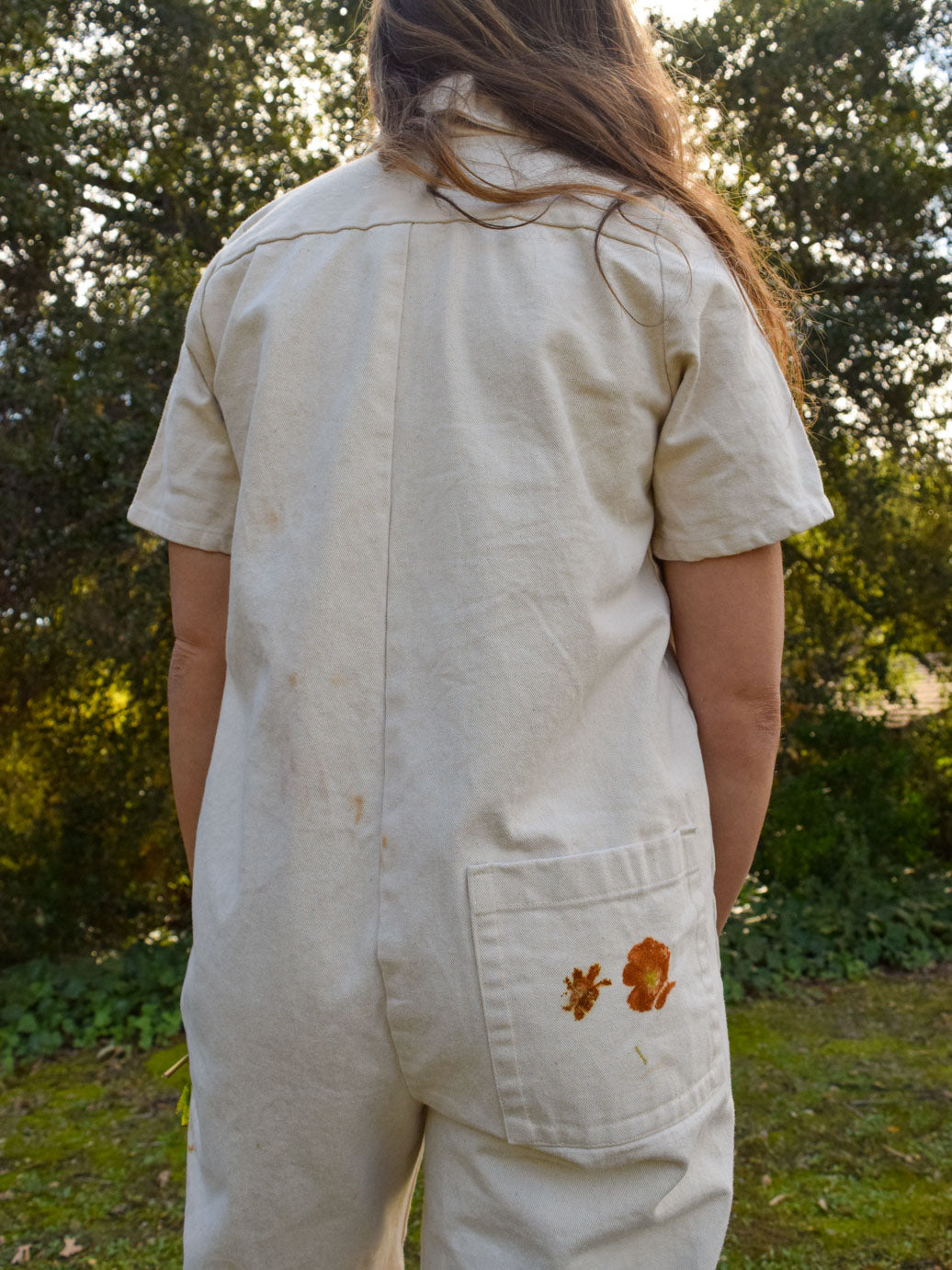 Eco Printed Short Sleeve Canvas Jumpsuit