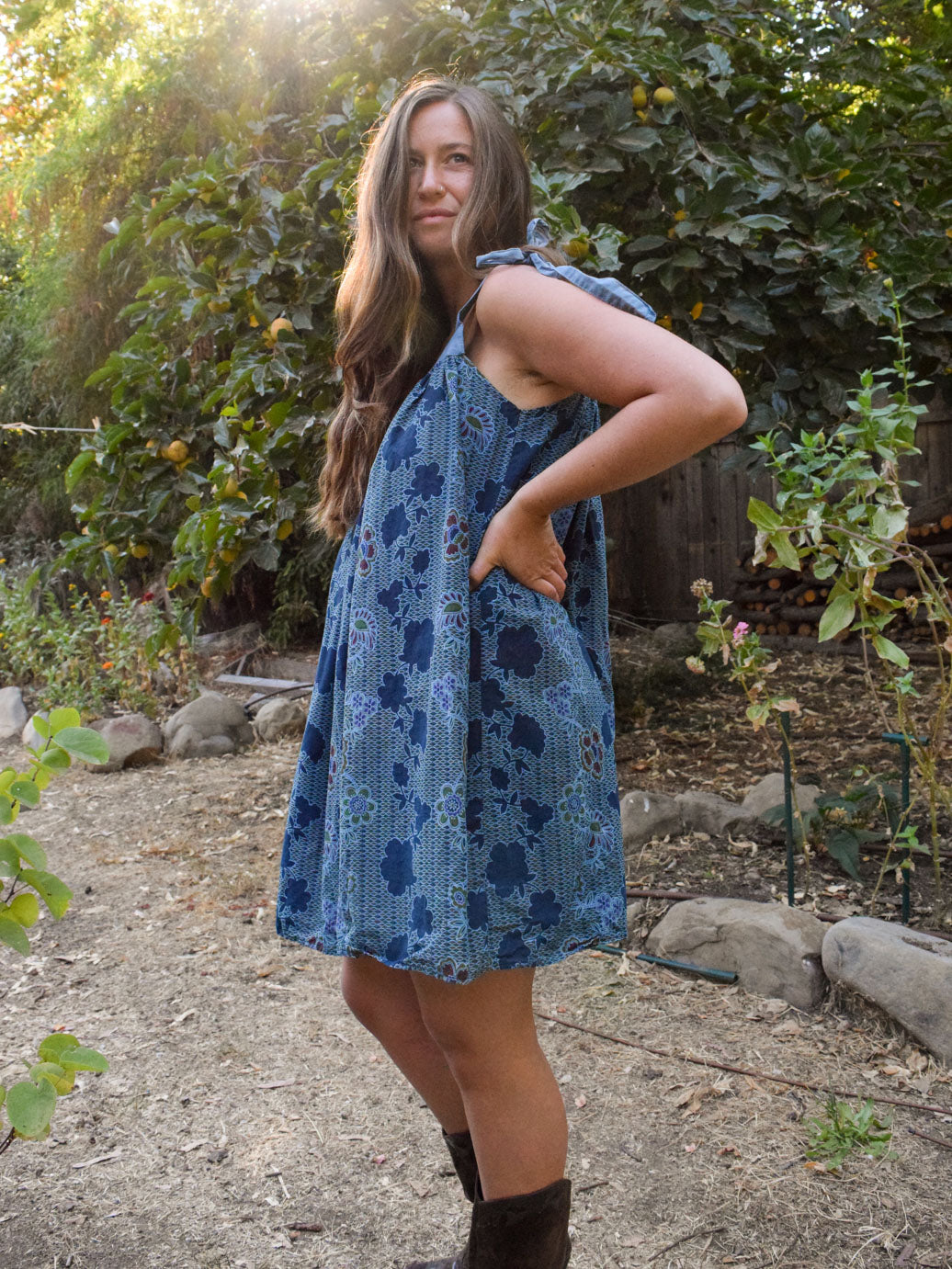 Indigo Tie Strap Mini Dress