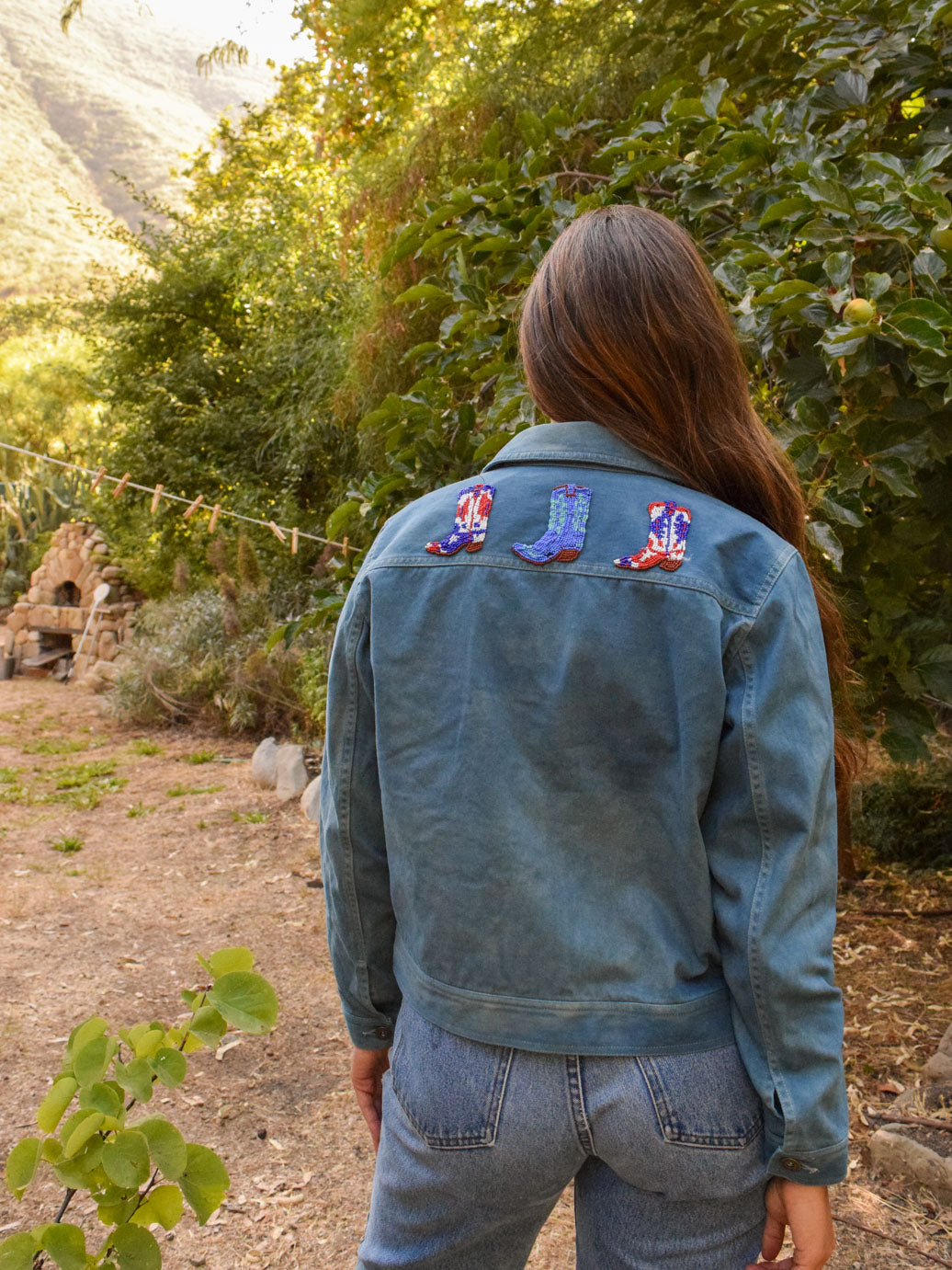 Indigo Cowboy Boot Beaded Jacket