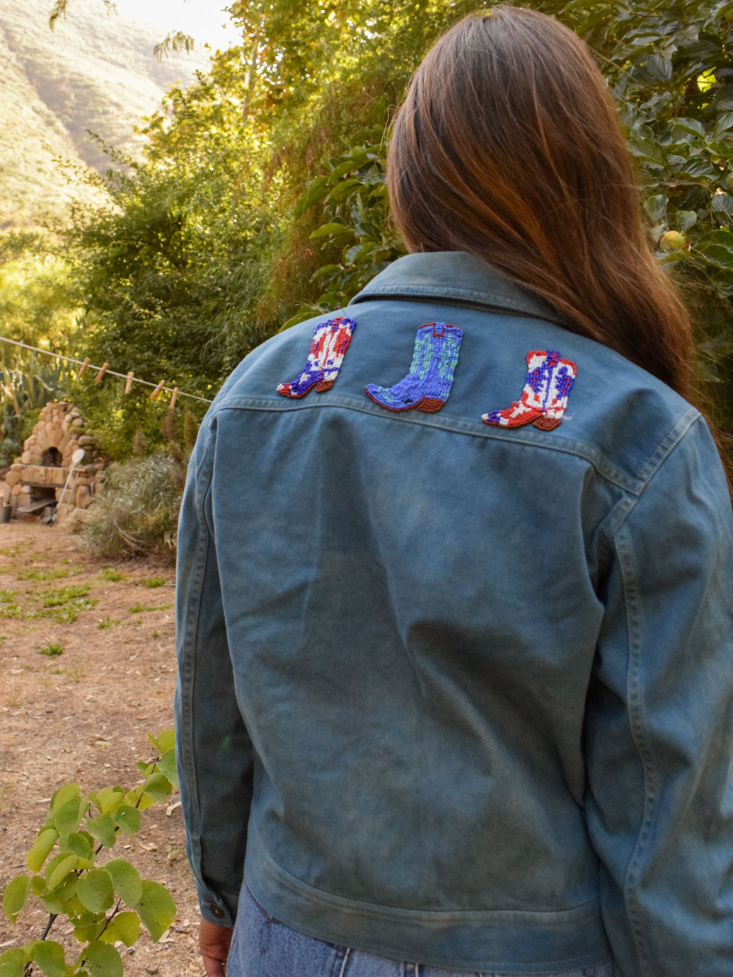 Indigo Cowboy Boot Beaded Jacket