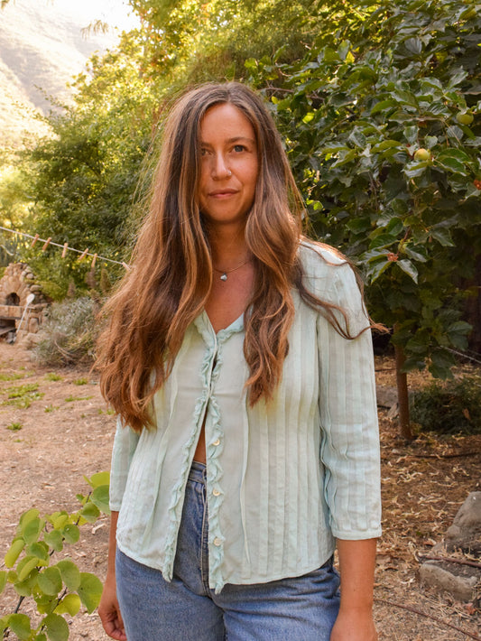 Fresh Indigo Silk Pleated Blouse