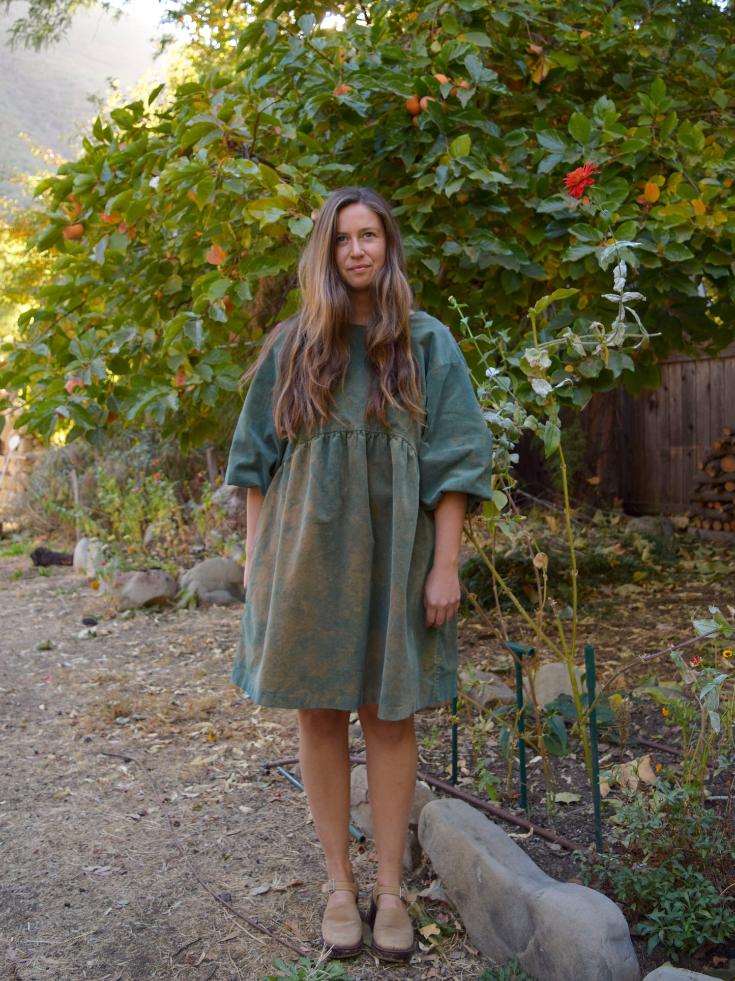 Indigo Corduroy Puff Sleeve Dress