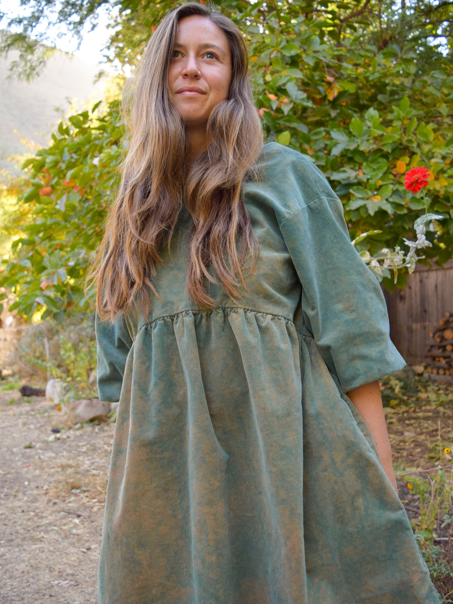 Indigo Corduroy Puff Sleeve Dress