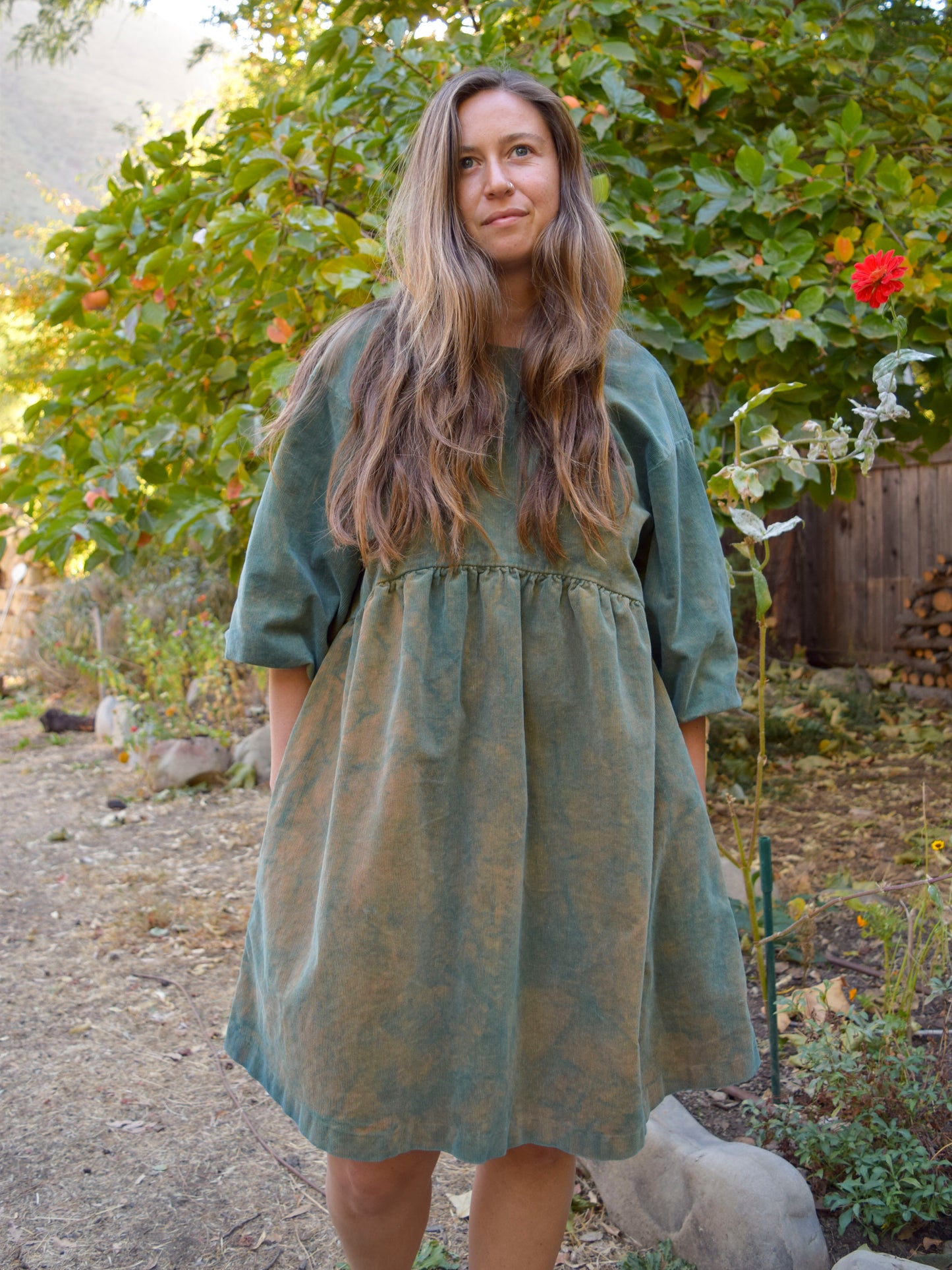 Indigo Corduroy Puff Sleeve Dress