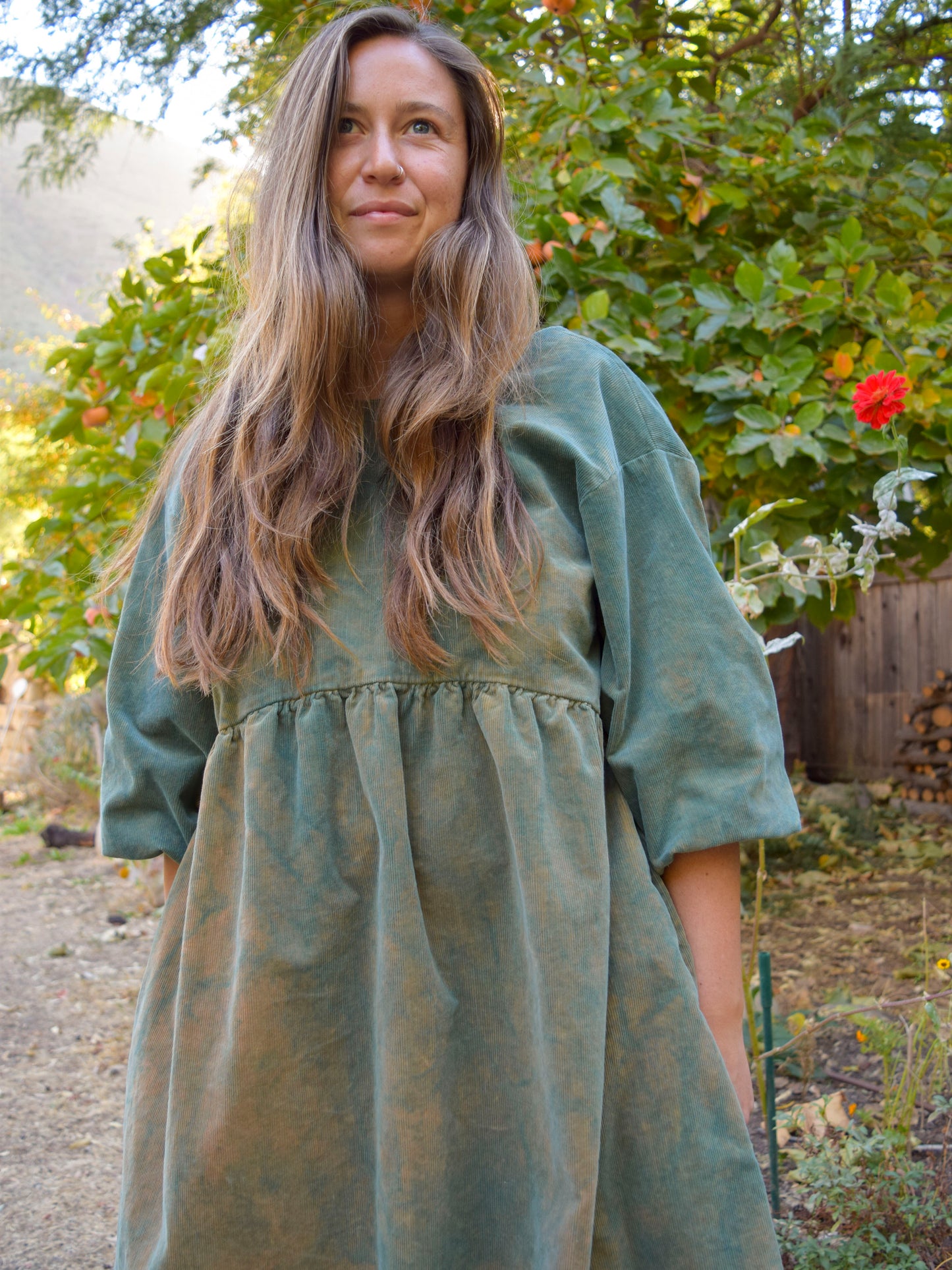 Indigo Corduroy Puff Sleeve Dress