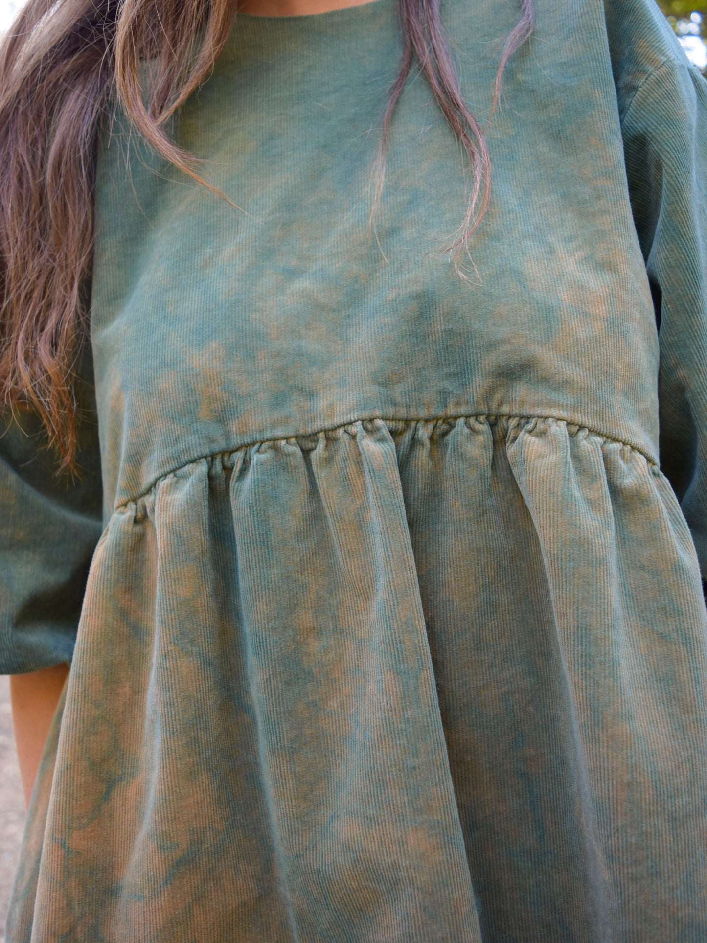 Indigo Corduroy Puff Sleeve Dress