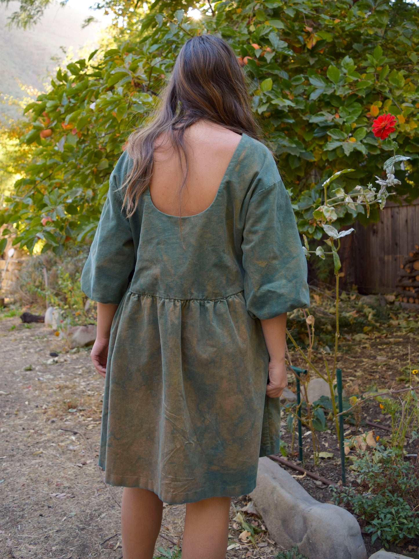 Indigo Corduroy Puff Sleeve Dress