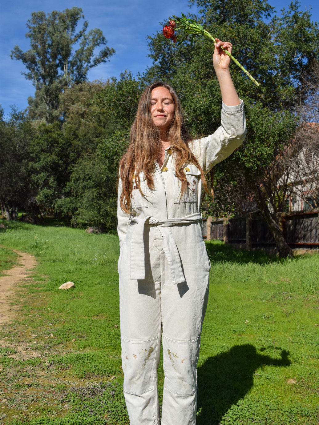 Eco-printed Thick Canvas Utility Jumpsuit