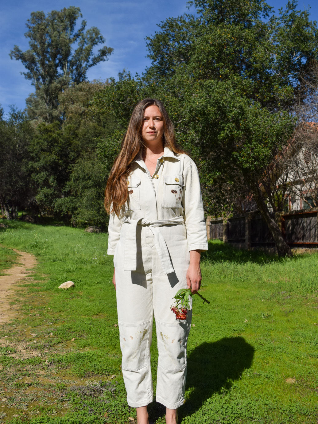 Eco-printed Thick Canvas Utility Jumpsuit