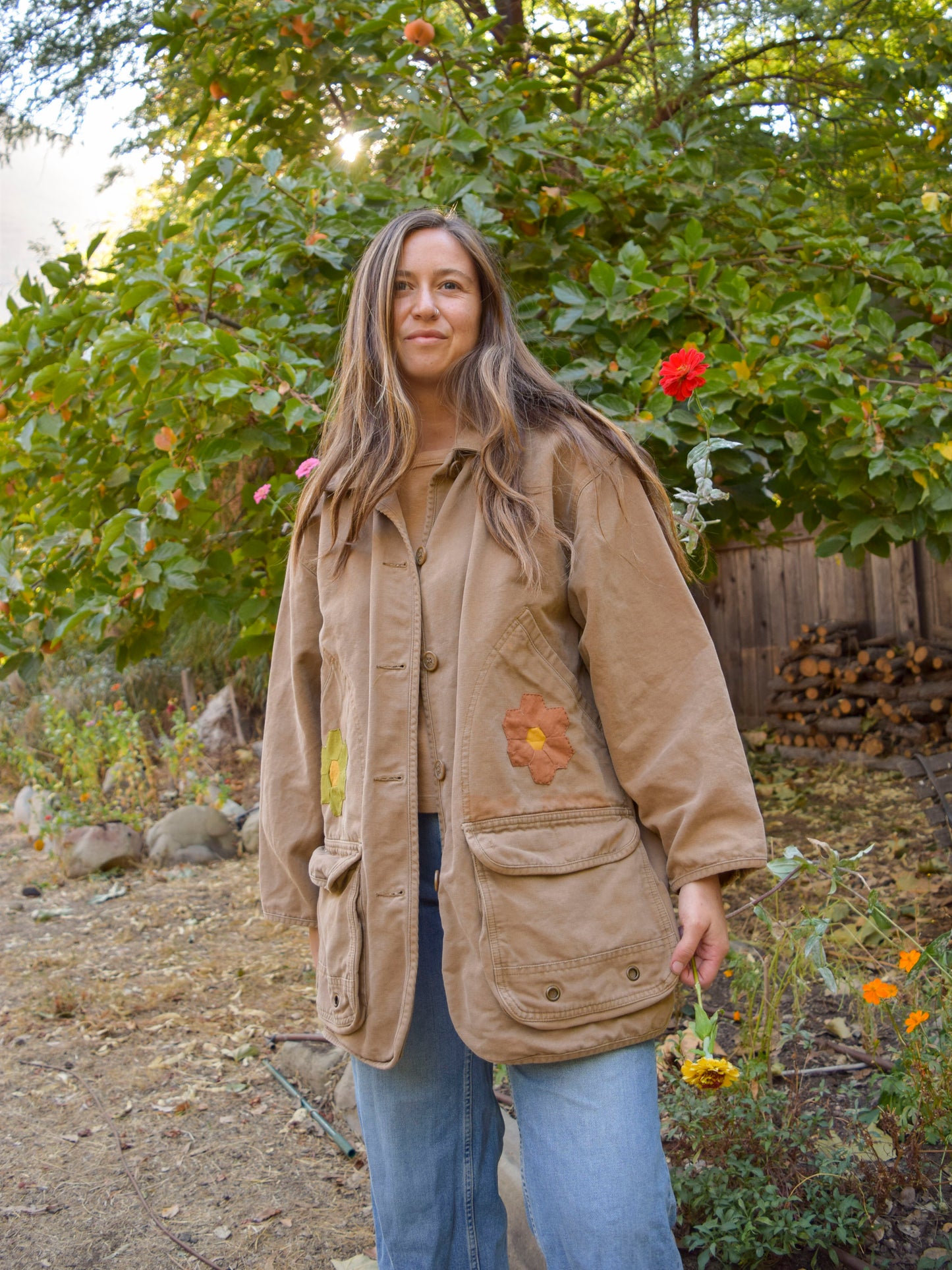 Handsewn Quilted Flower Canvas Jacket