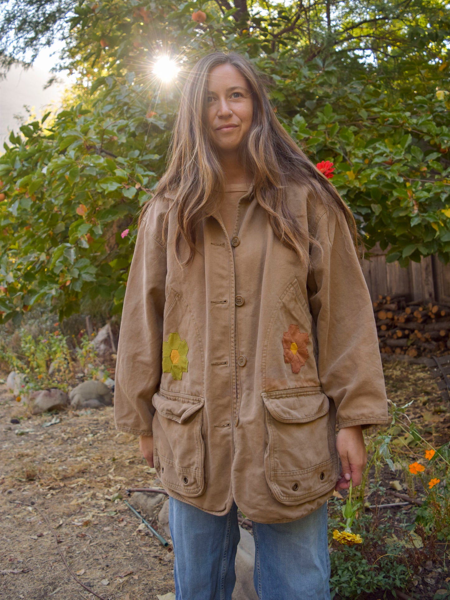 Handsewn Quilted Flower Canvas Jacket