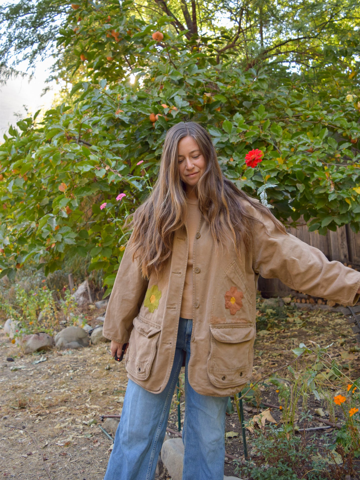 Handsewn Quilted Flower Canvas Jacket