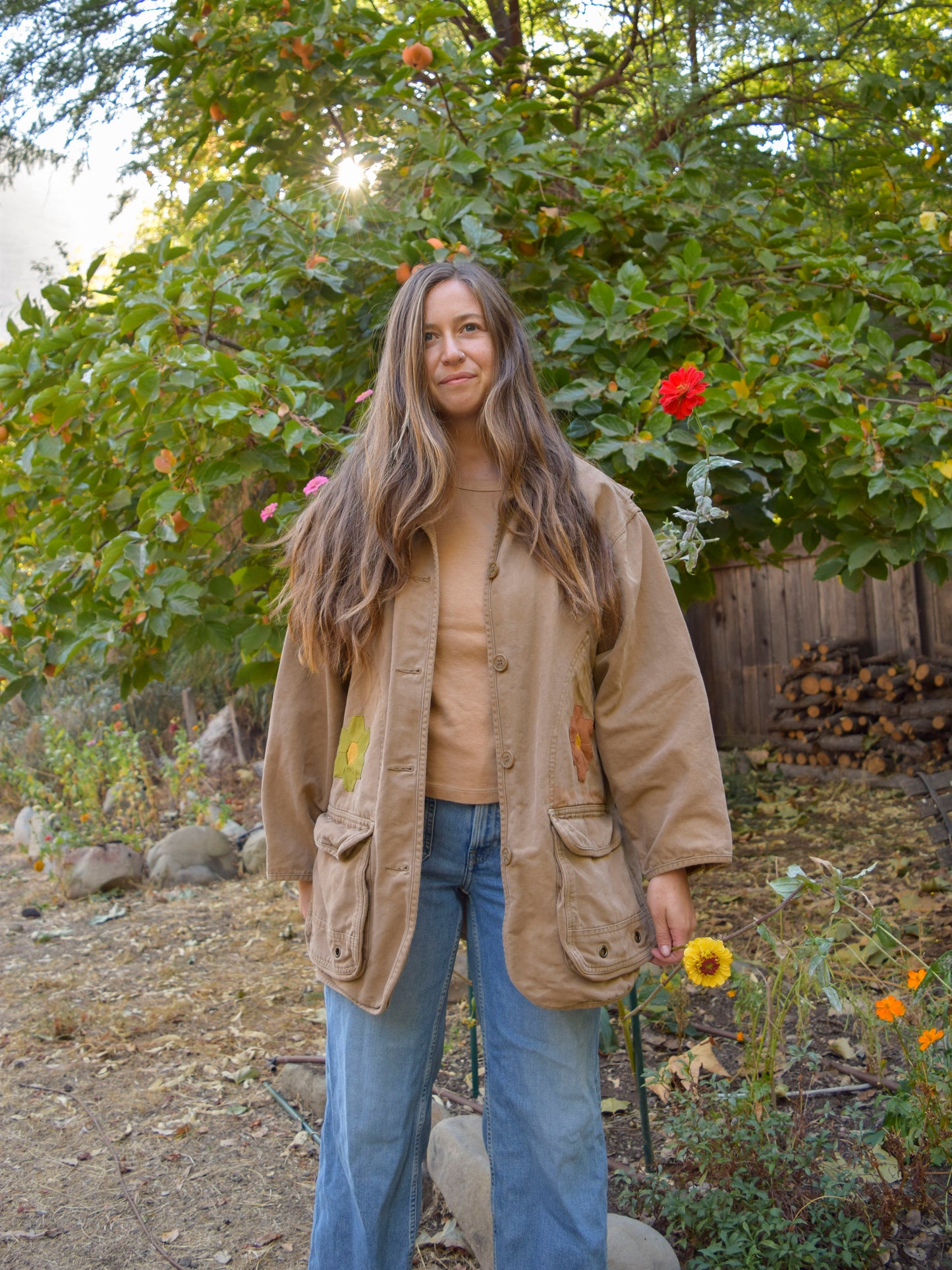 Handsewn Quilted Flower Canvas Jacket