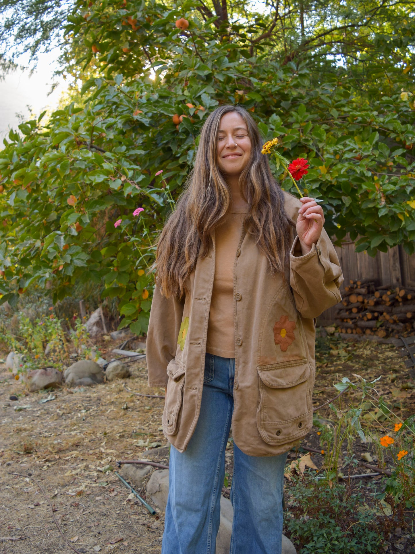 Handsewn Quilted Flower Canvas Jacket