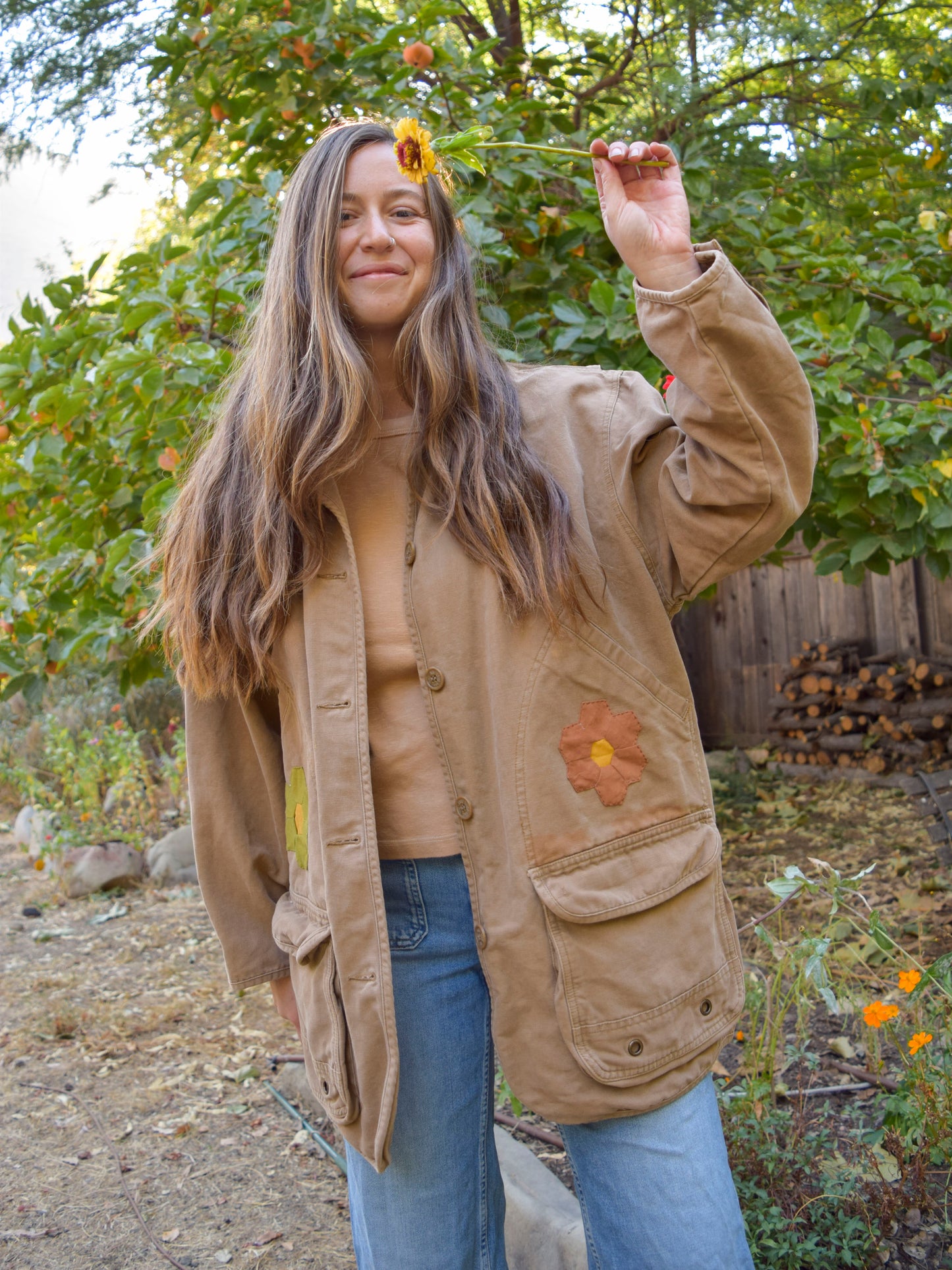 Handsewn Quilted Flower Canvas Jacket