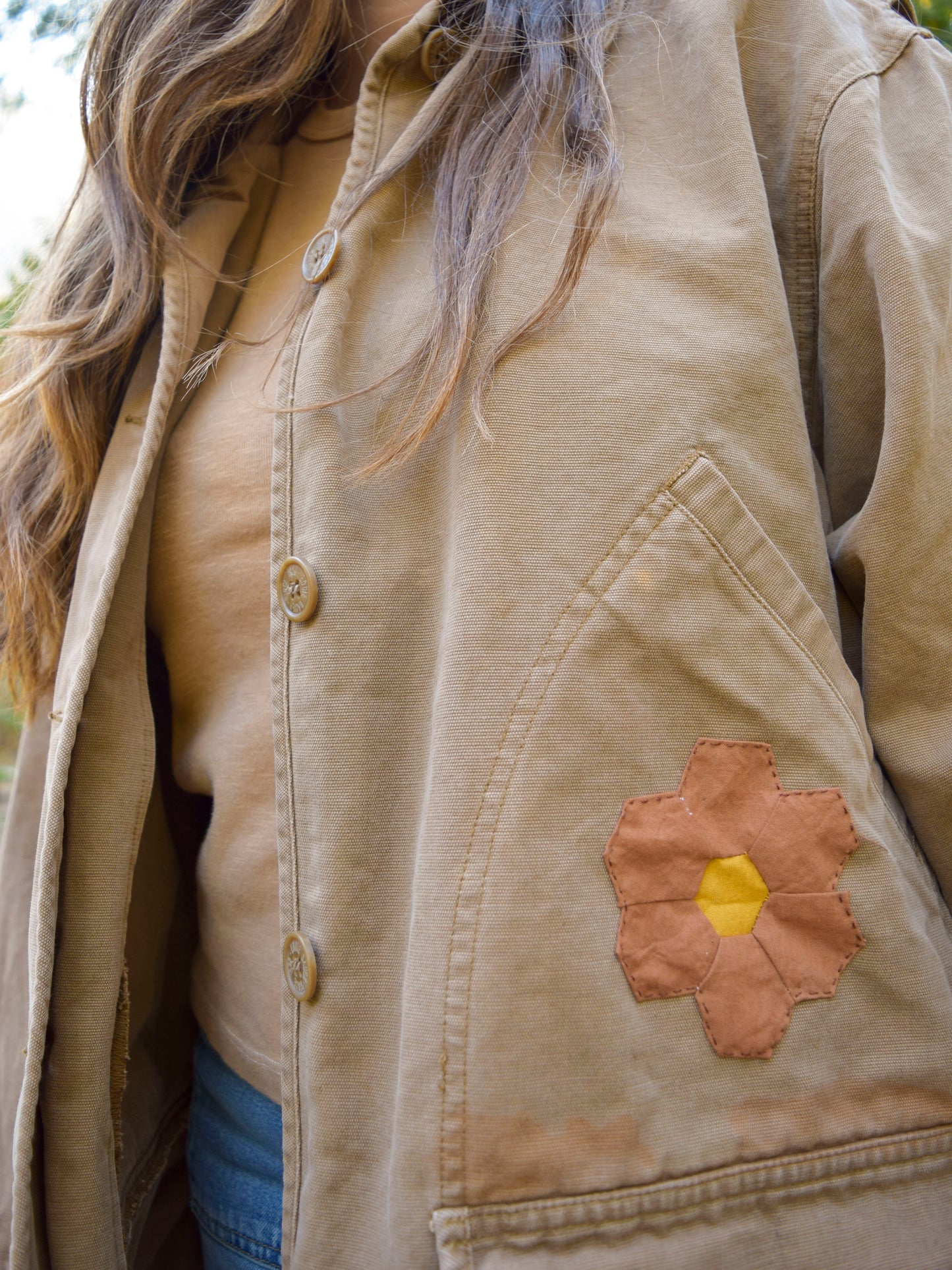 Handsewn Quilted Flower Canvas Jacket