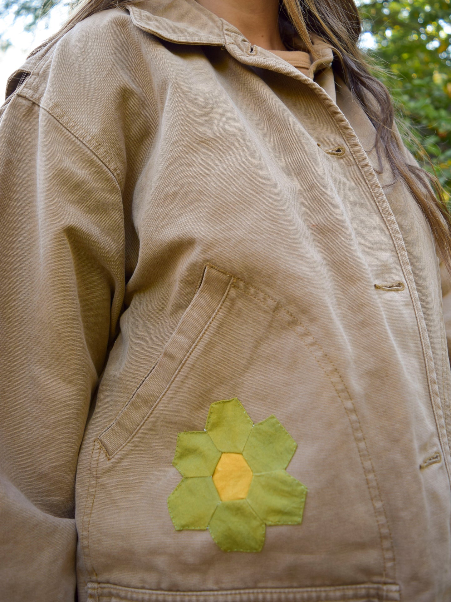 Handsewn Quilted Flower Canvas Jacket