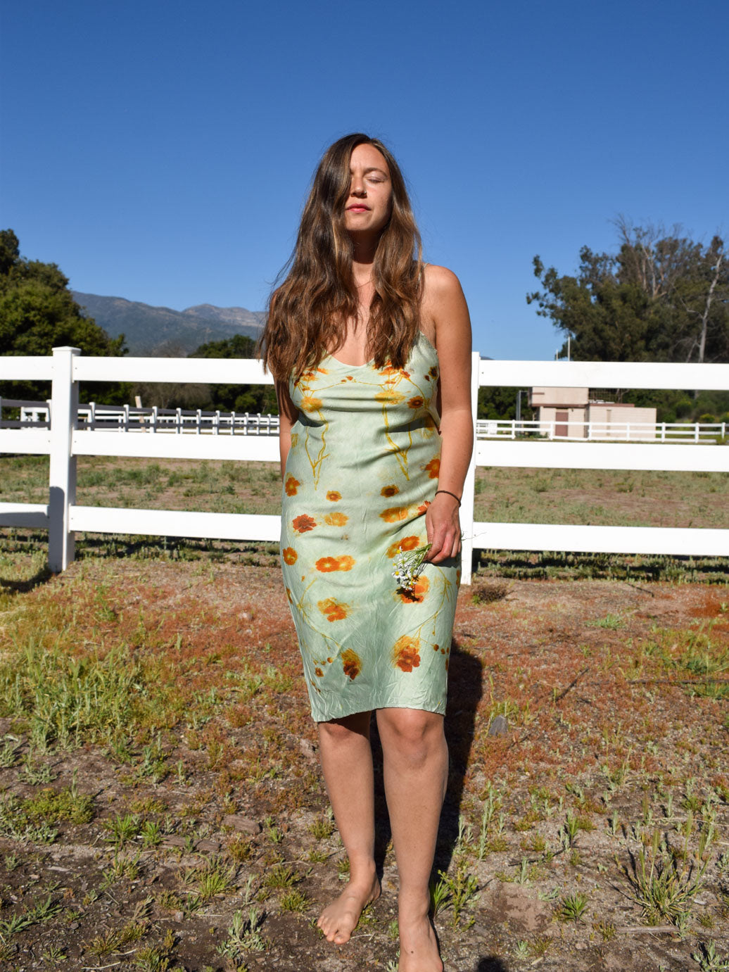 Chlorophyllin Eco-Printed Silk Slip Dress