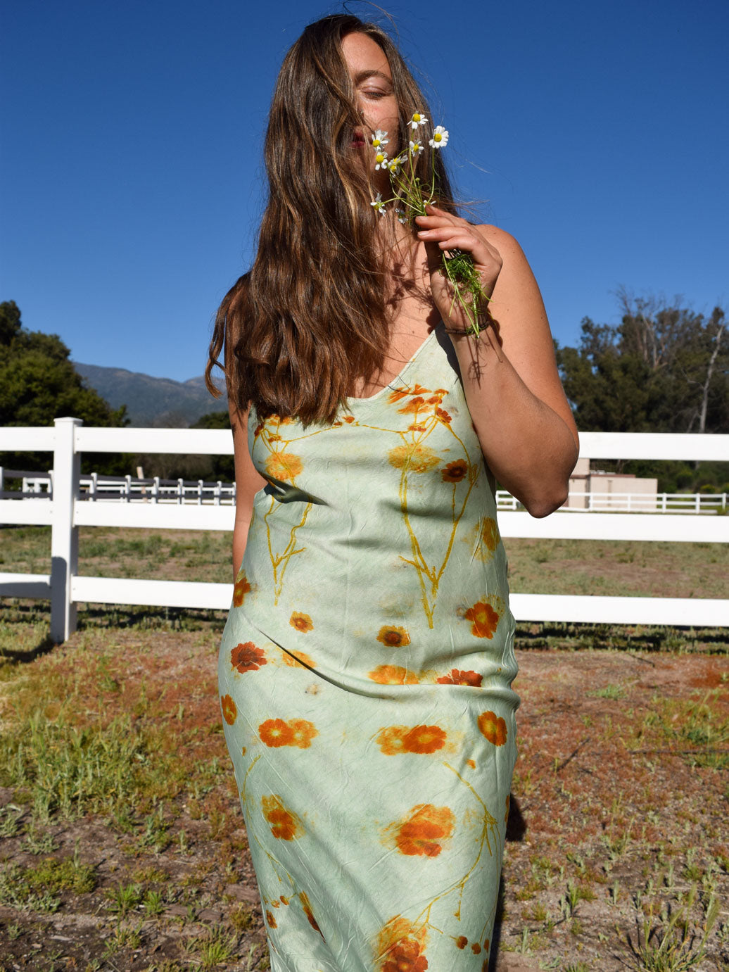 Chlorophyllin Eco-Printed Silk Slip Dress