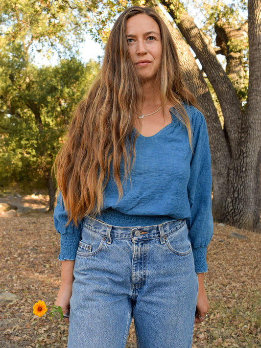 Indigo Cotton Gauze Blouse