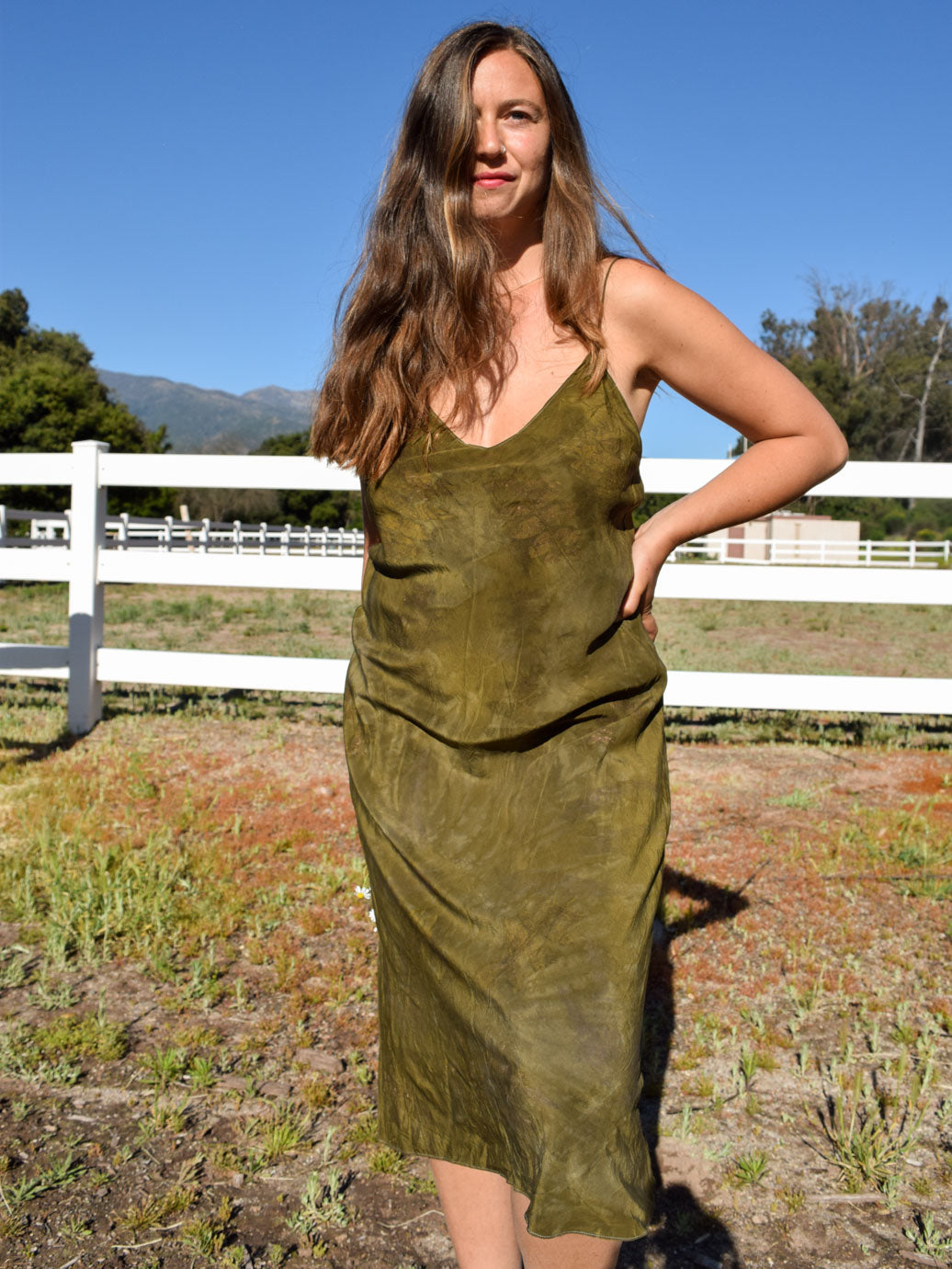 Marigold & Iron Eco-Printed Silk Slip Dress
