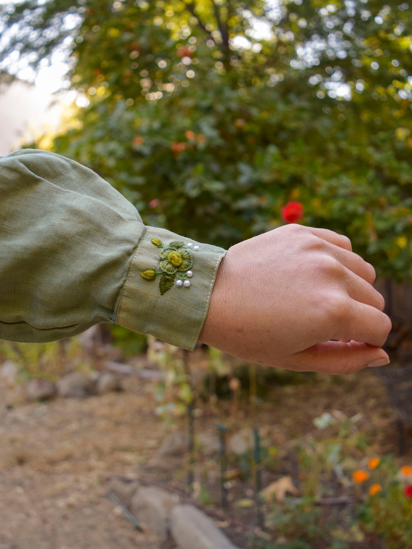 Indigo & Marigold Linen Flower Embroidered Blouse