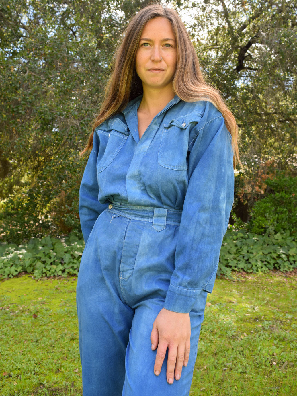 Indigo Long Sleeve Utility Jumpsuit