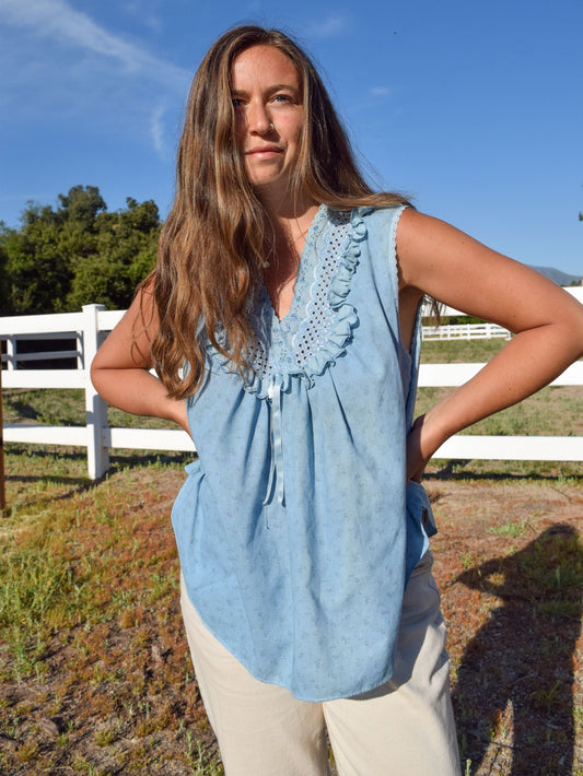 Indigo Ruffle Ditsy Floral Blouse