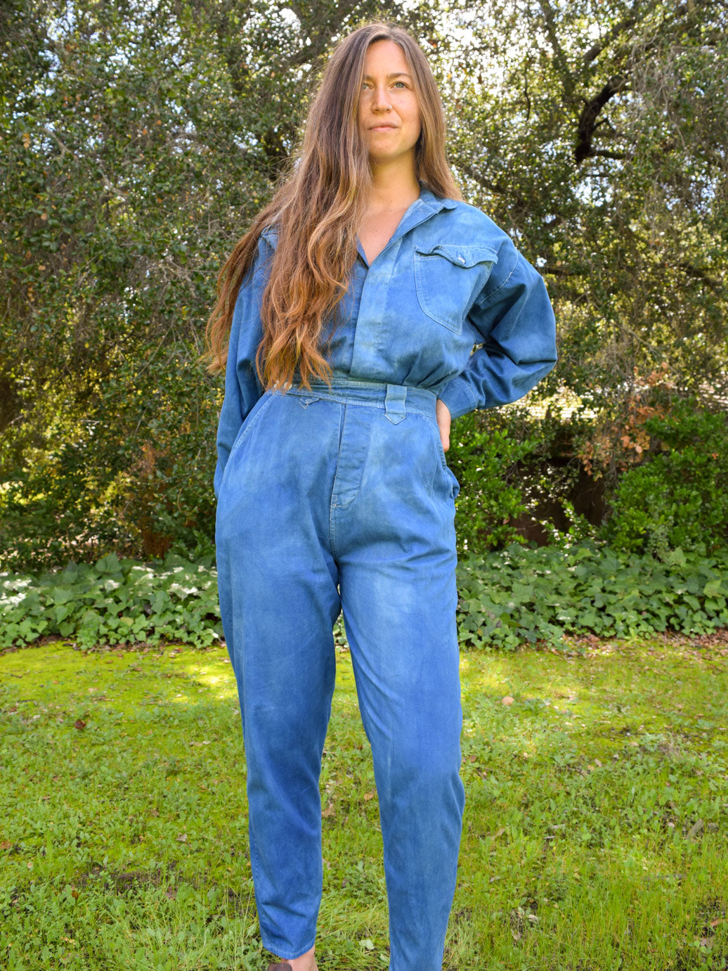 Indigo Long Sleeve Utility Jumpsuit