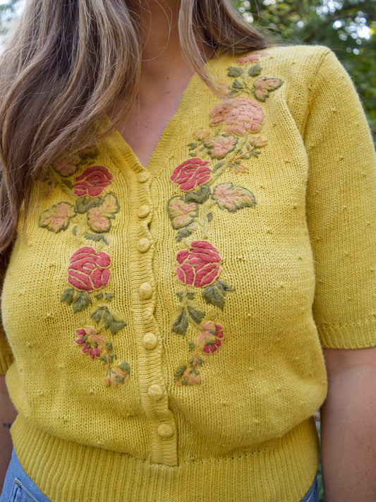 Marigold Flower Embroidered Cotton Sweater