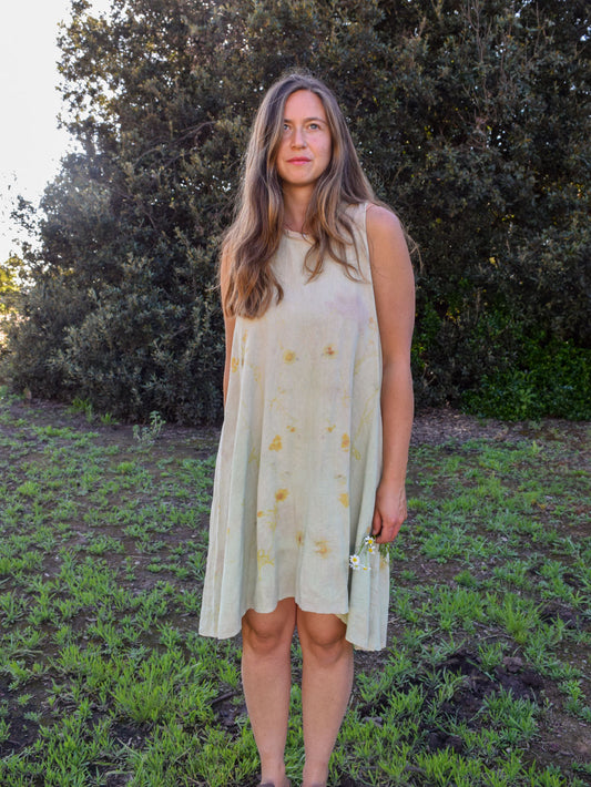 Chlorophyllin Raw Silk Eco-Printed Dress