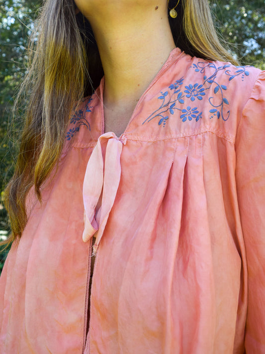 Madder Silk Embroidered Bed Jacket