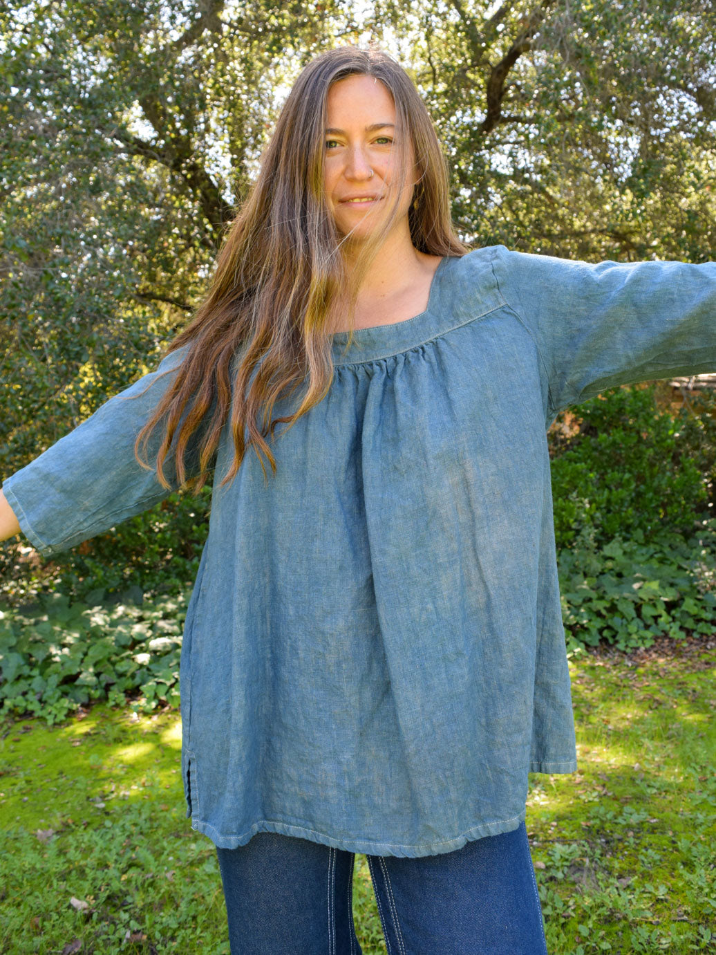 Madder & Indigo Linen Blouse