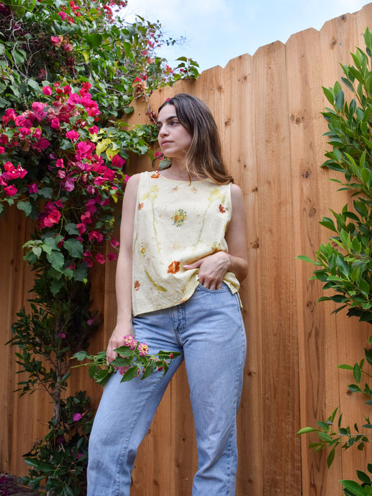 Pale Yellow Eco-printed Linen Tank