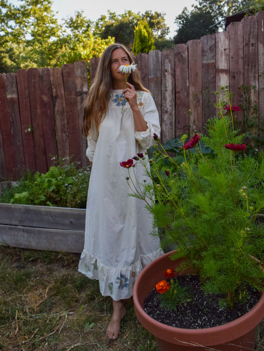 Flower Hammered Muslin Dress