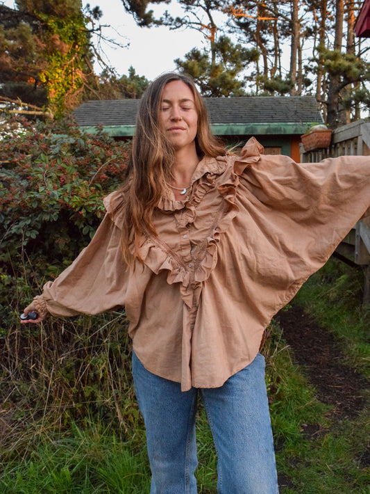Cutch and Logwood Ruffle Blouse