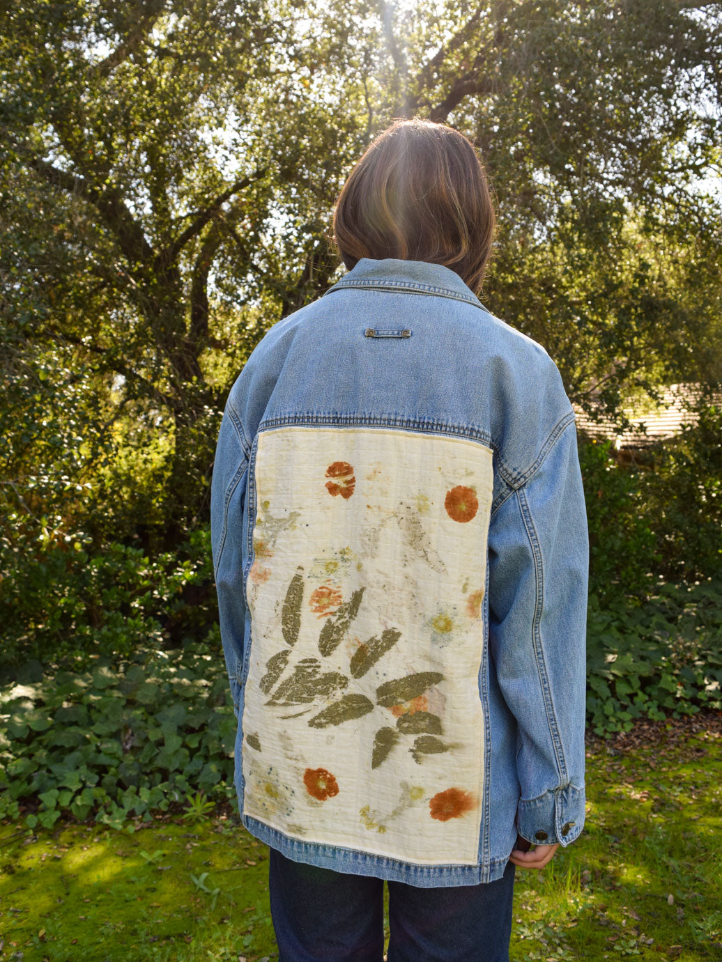 Eco-Printed Hand Sewn Patch Denim Jacket