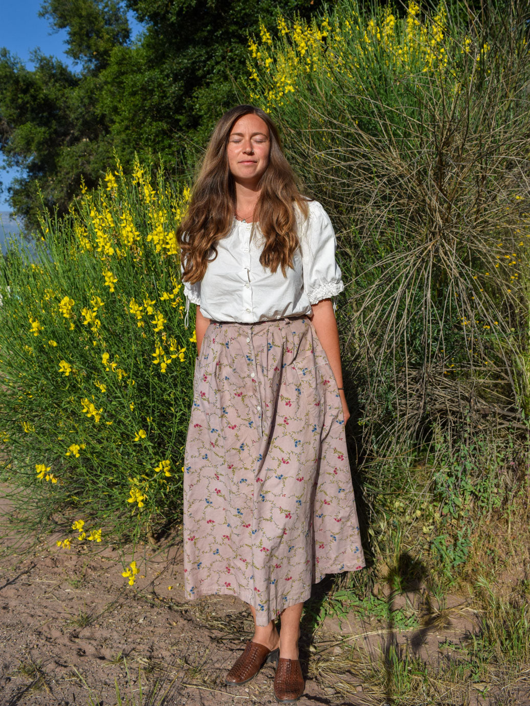 Logwood & Cutch Floral Skirt with Patch Pockets