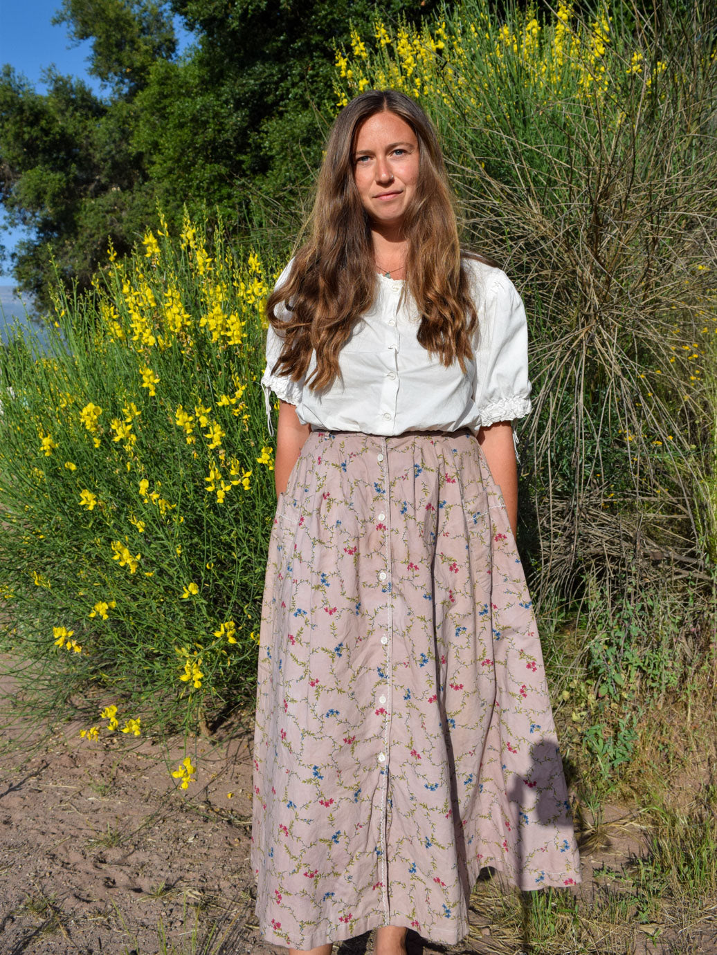 Logwood & Cutch Floral Skirt with Patch Pockets