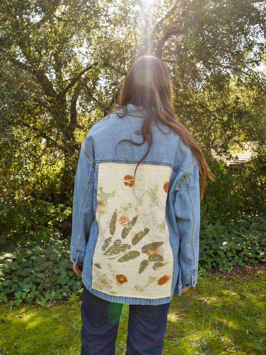 Eco-Printed Hand Sewn Patch Denim Jacket