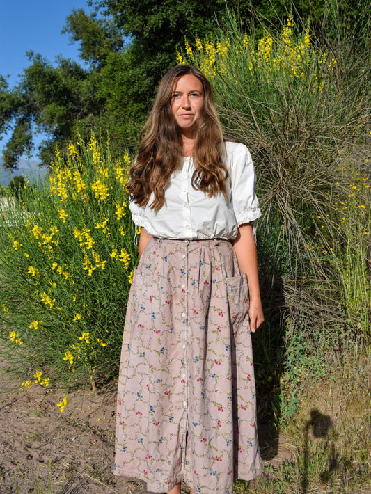 Logwood & Cutch Floral Skirt with Patch Pockets