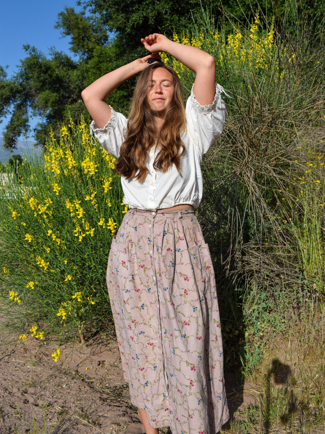 Logwood & Cutch Floral Skirt with Patch Pockets