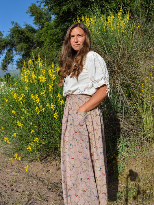 Logwood & Cutch Floral Skirt with Patch Pockets