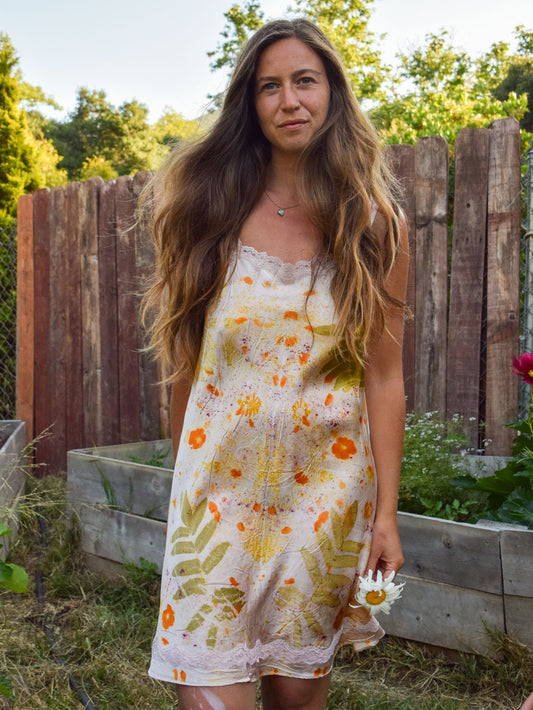 Lac Dyed Eco-Printed Silk Slip