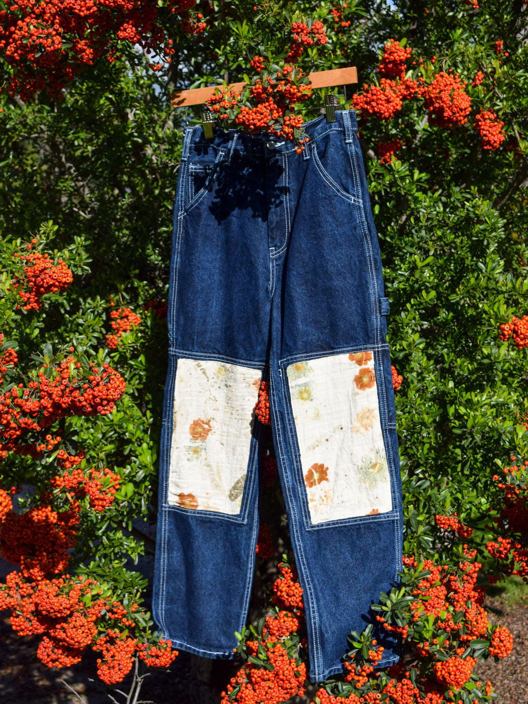 Eco-printed Hand Sewn Patch Utility Jeans